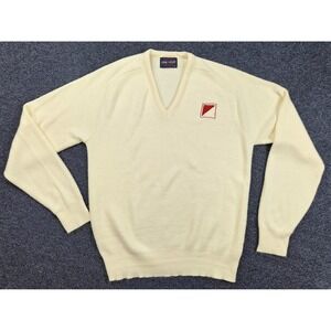 Vintage Pine State Golf Sweater Cream Mens‎ Red Nautical Flag Logo Size Medium